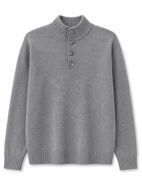 ELLEMME ITALIA Grey Wool-Blend Mock Neck Sweater with Elbow Patches - Size M